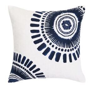 Trina Turk Samba De Roda Circle Embroidery linen Throw Pillow 20" Blue Boho